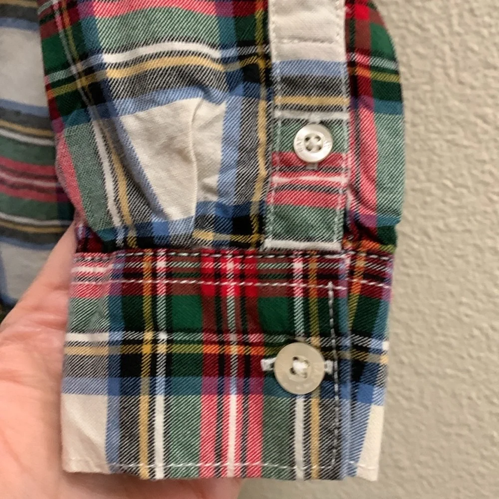 GAP Boys Multicolor Plaid Button-Down Shirt - Red, Green, Blue, White